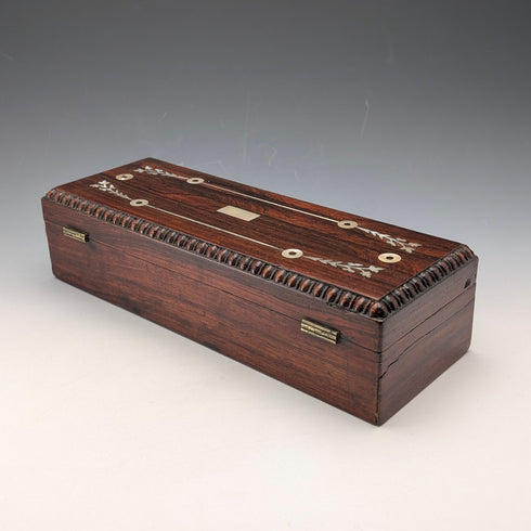 Early 20th century antique white mother-of-pearl inlaid wooden glove box